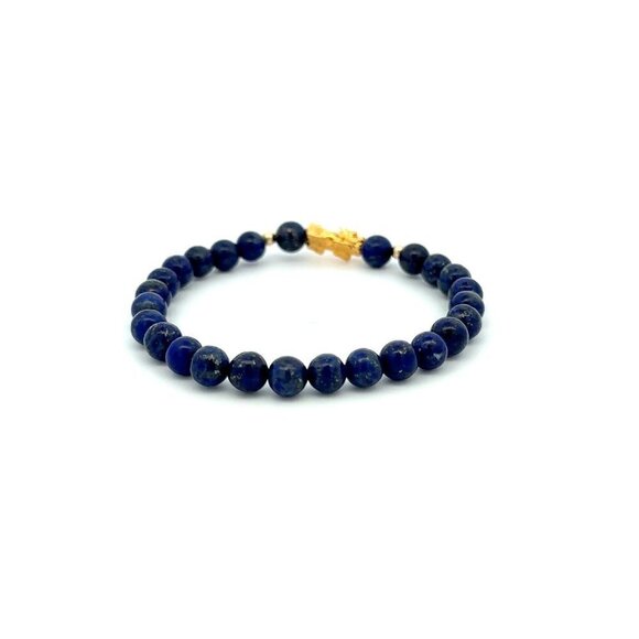 18K Gold Dragon Pixiu Piyao Lucky Bracelet Beads Gemstone Lapis Lazuli 6mm - Picture 4 of 5